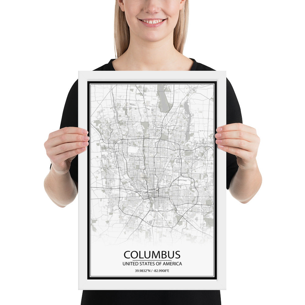 Columbus White Framed Map