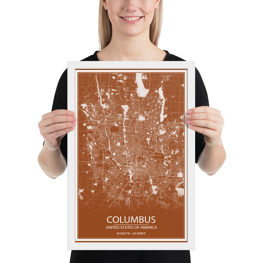 Columbus Brown and White Framed Map