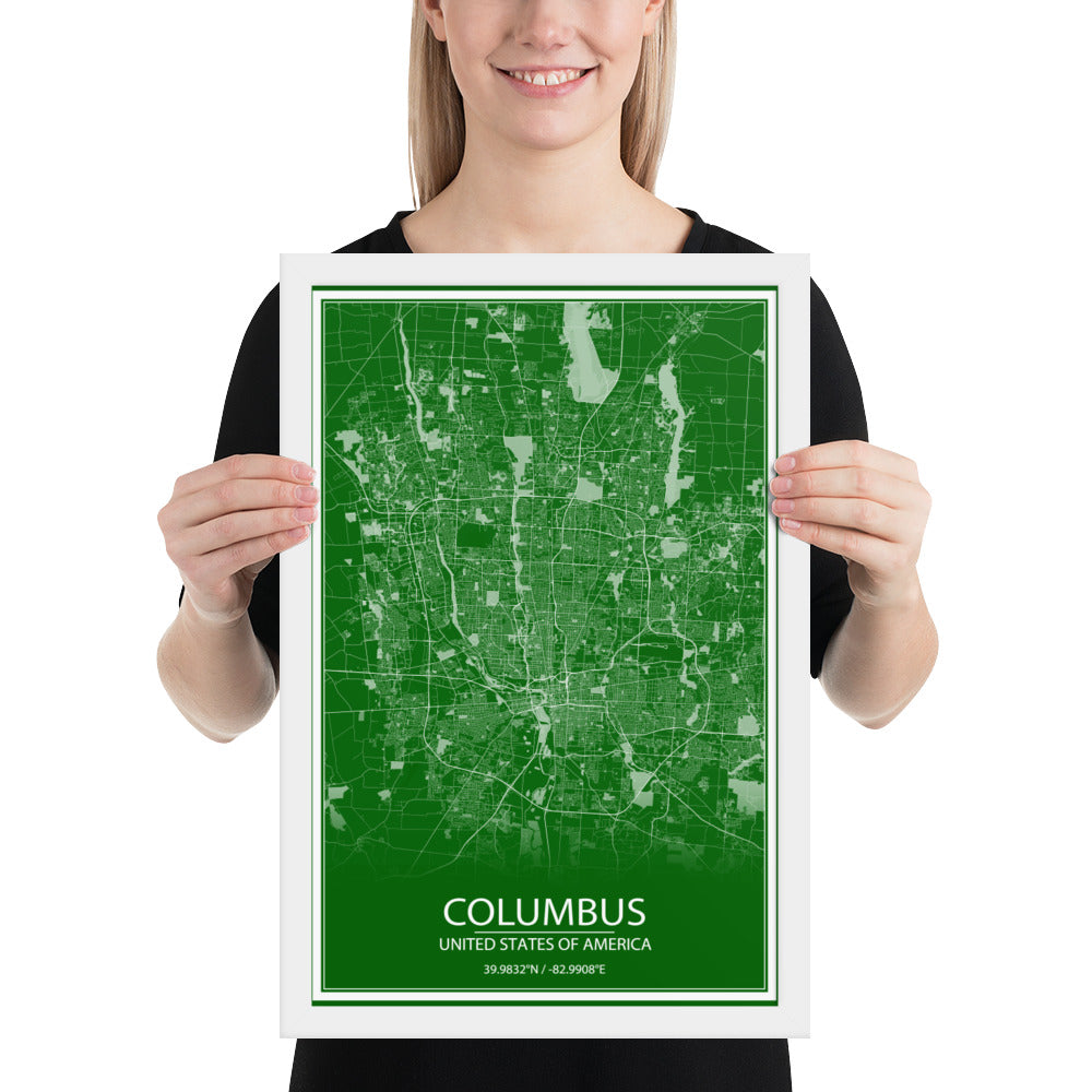 Columbus Green and White Framed Map