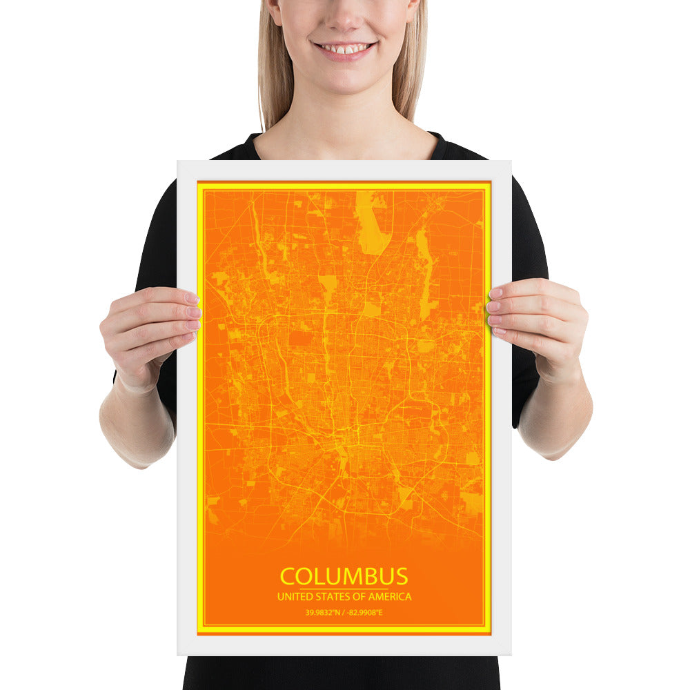 Columbus Orange and Yellow Framed Map