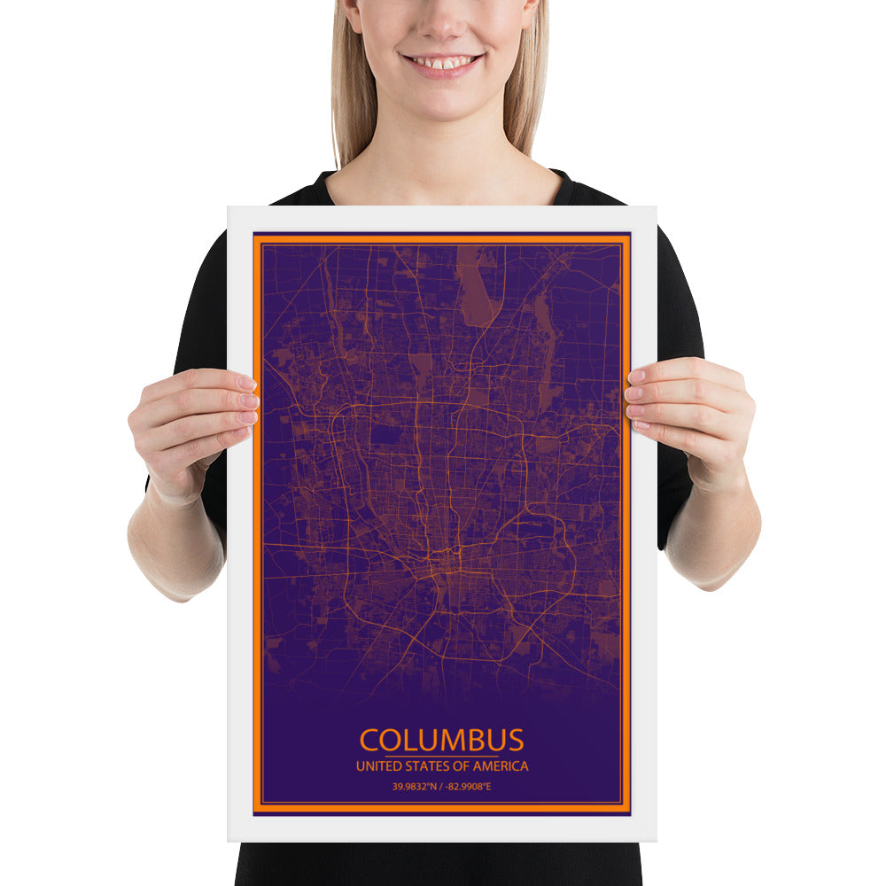 Columbus Purple and Orange Framed Map