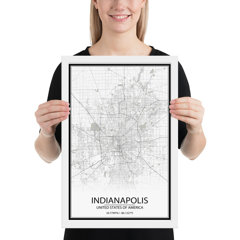 Indianapolis White Framed Map