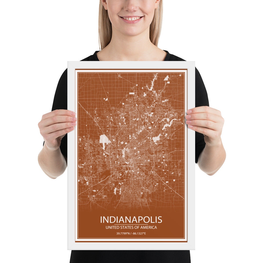 Indianapolis Brown and White Framed Map