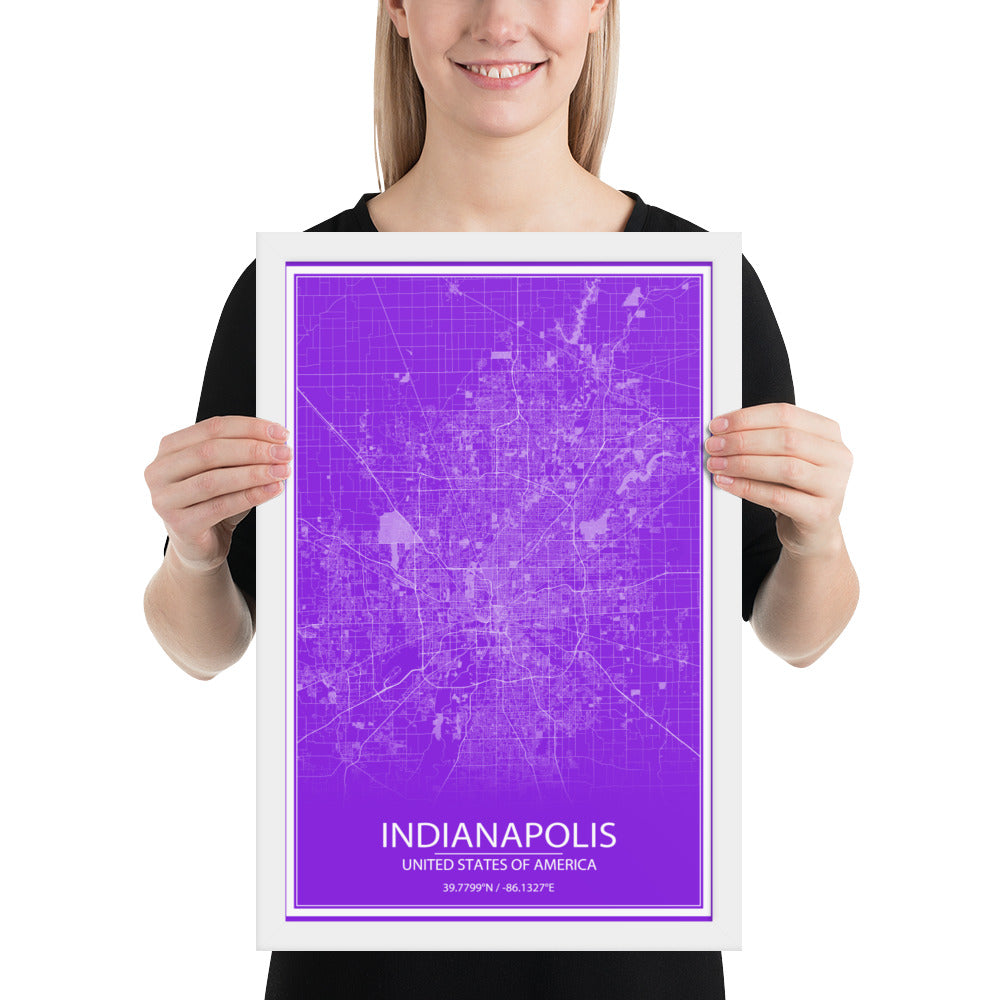 Indianapolis Purple and White Framed Map