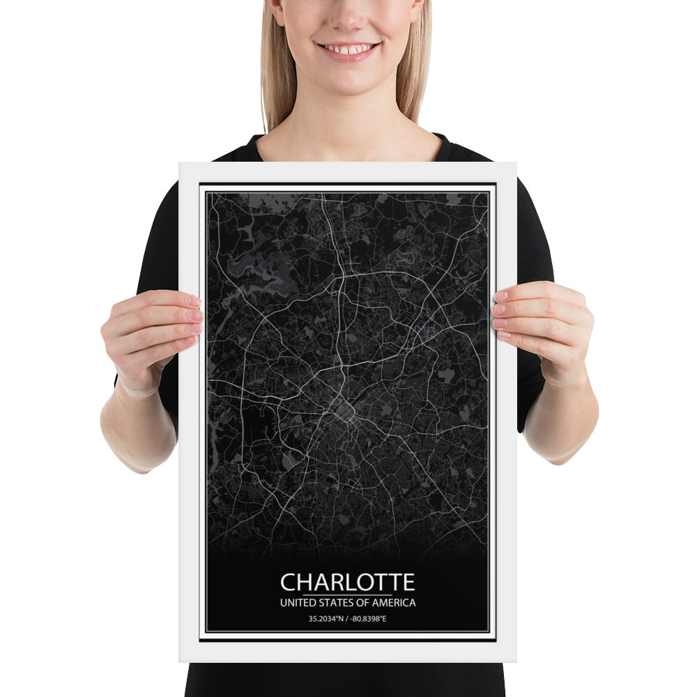 Charlotte Black Framed Map