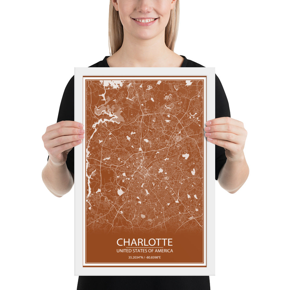 Charlotte Brown and White Framed Map