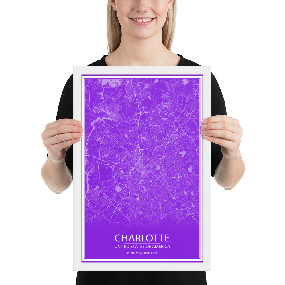 Charlotte Purple and White Framed Map