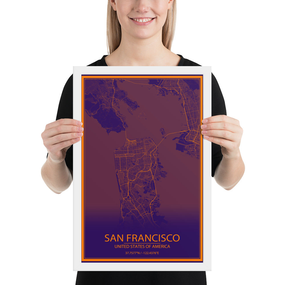 San Francisco Purple and Orange Framed Map