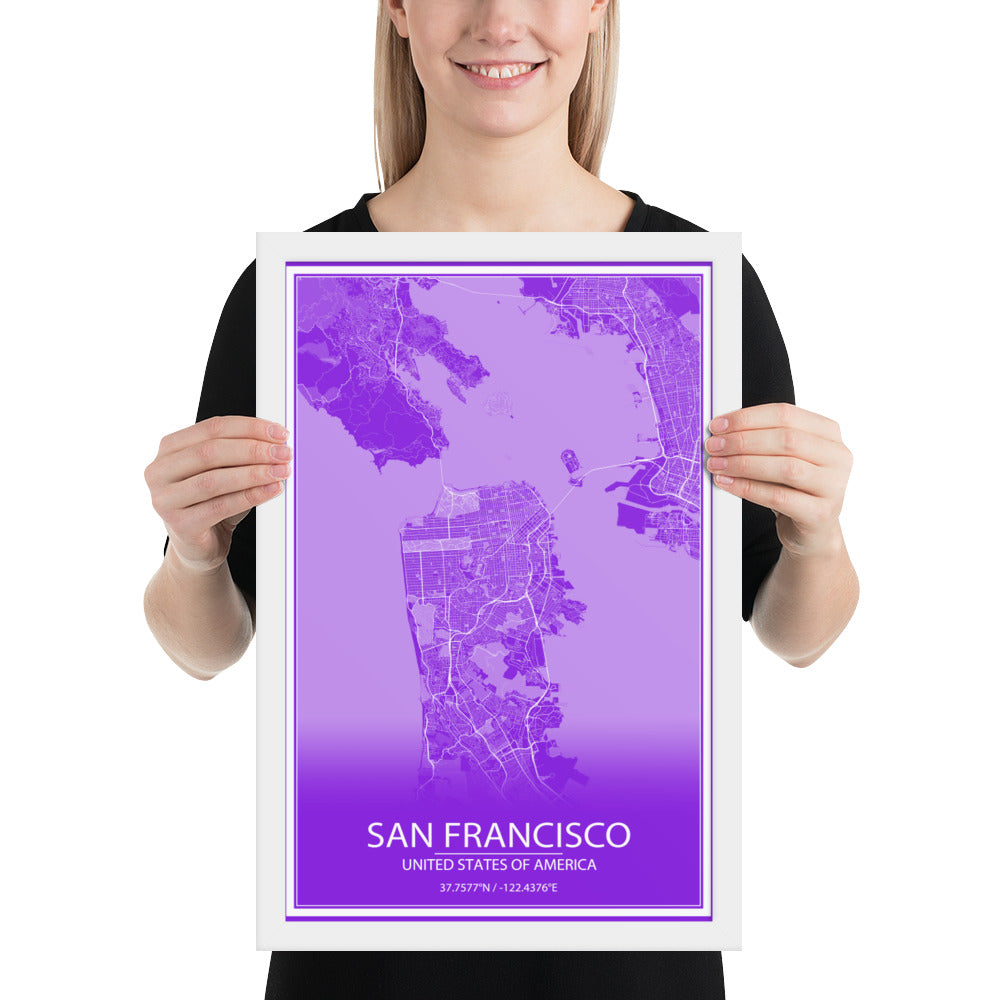 San Francisco Purple and White Framed Map