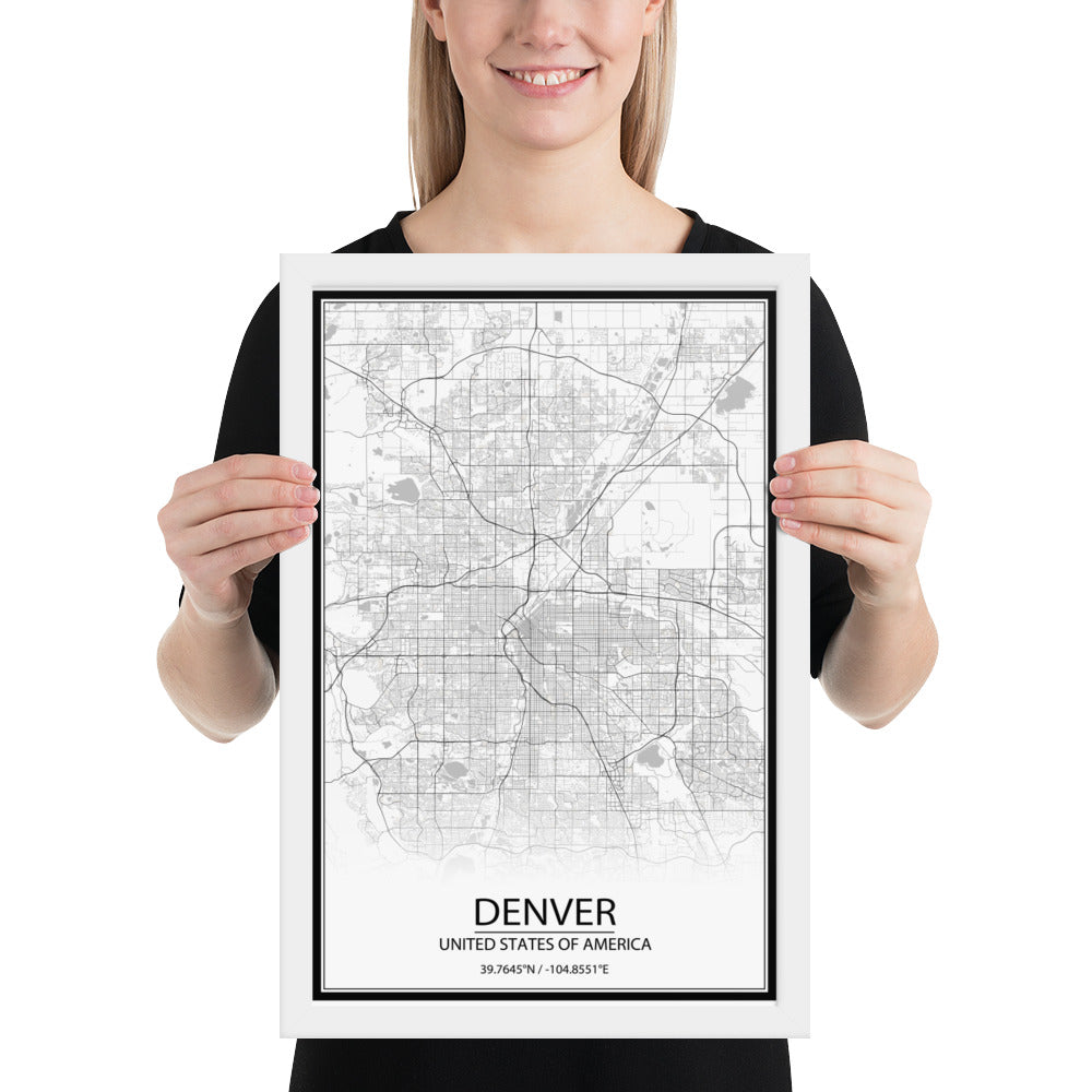 Denver White Framed Map