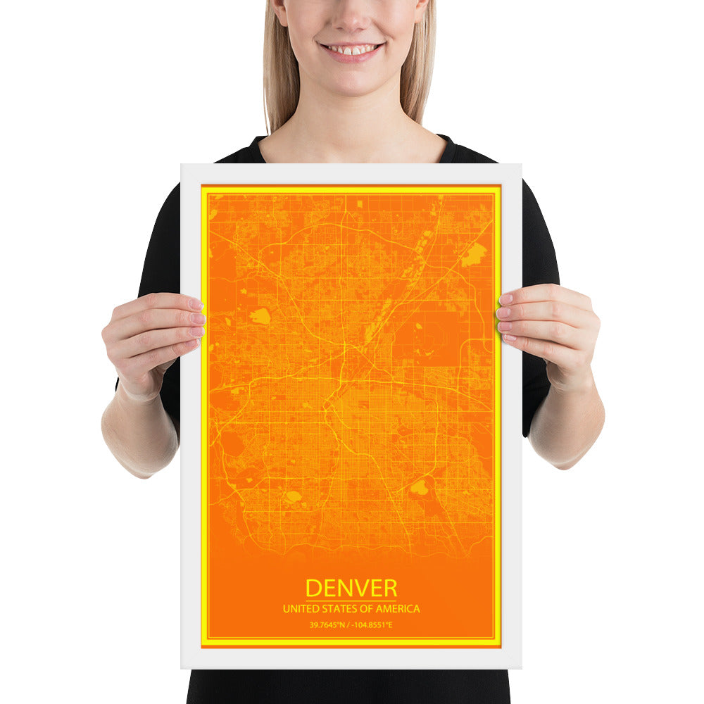 Denver Orange and Yellow Framed Map