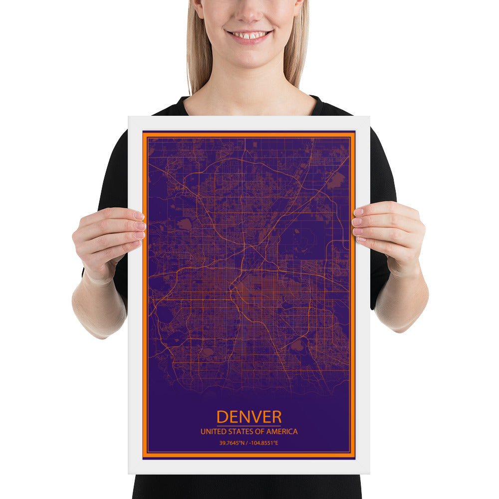 Denver Purple and Orange Framed Map