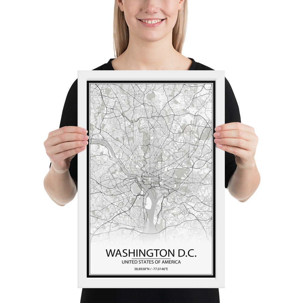 Washington, D.C. White Framed Map