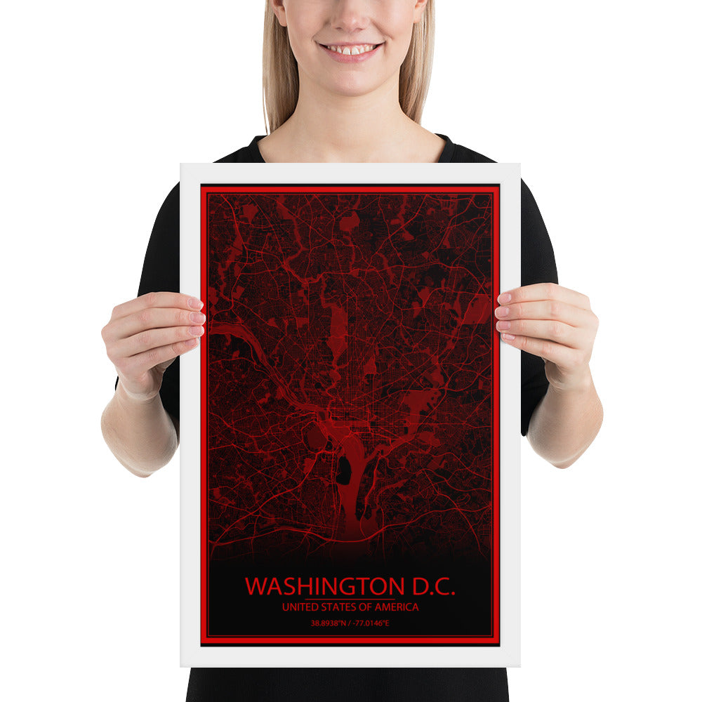 Washington, D.C. Black and Red Framed Map