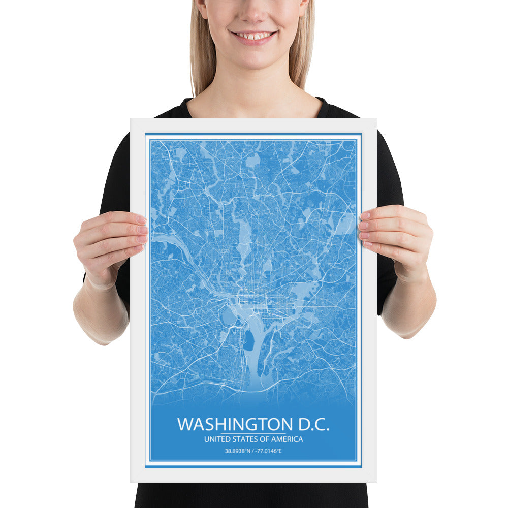 Washington, D.C. Blue and White Framed Map