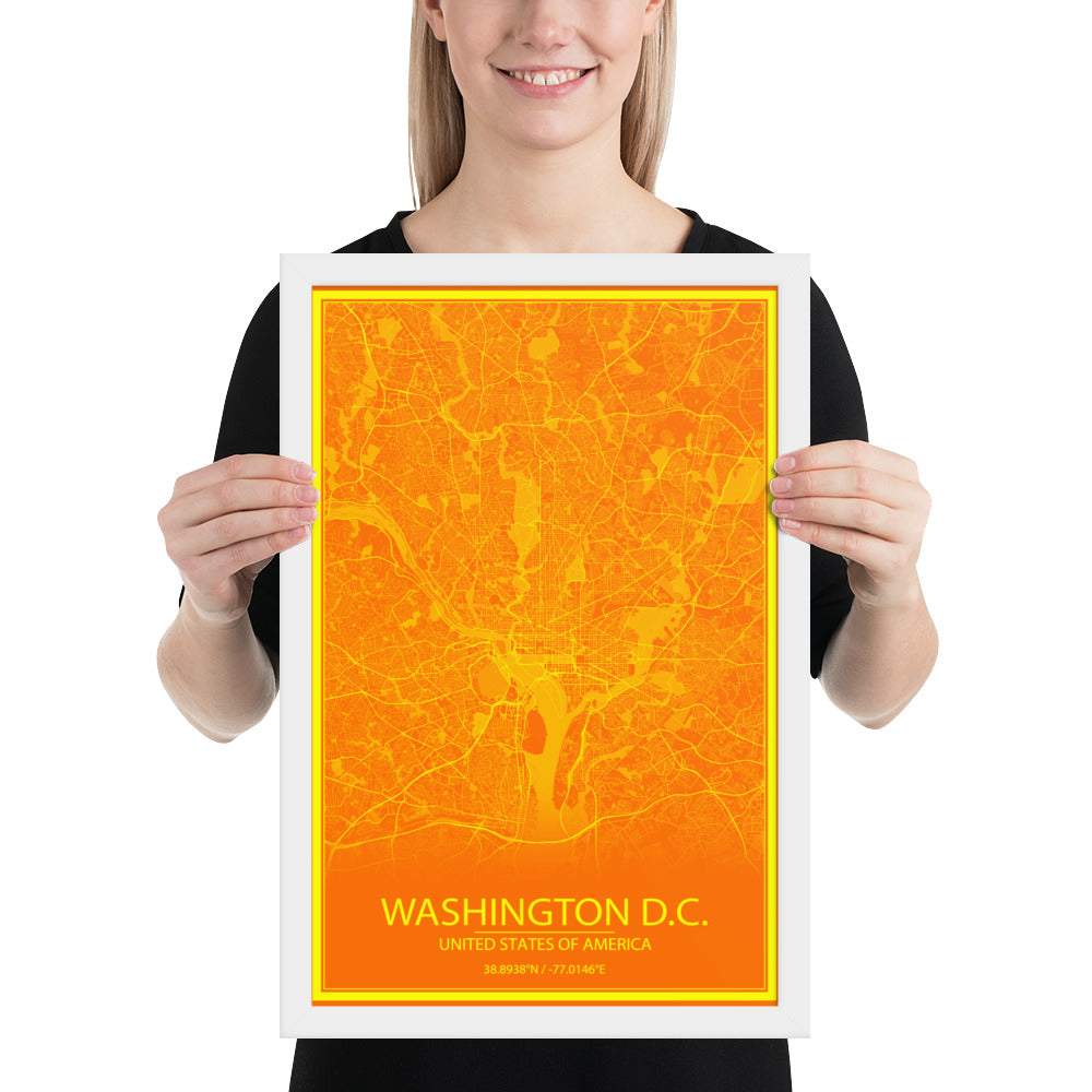 Washington, D.C. Orange and Yellow Framed Map