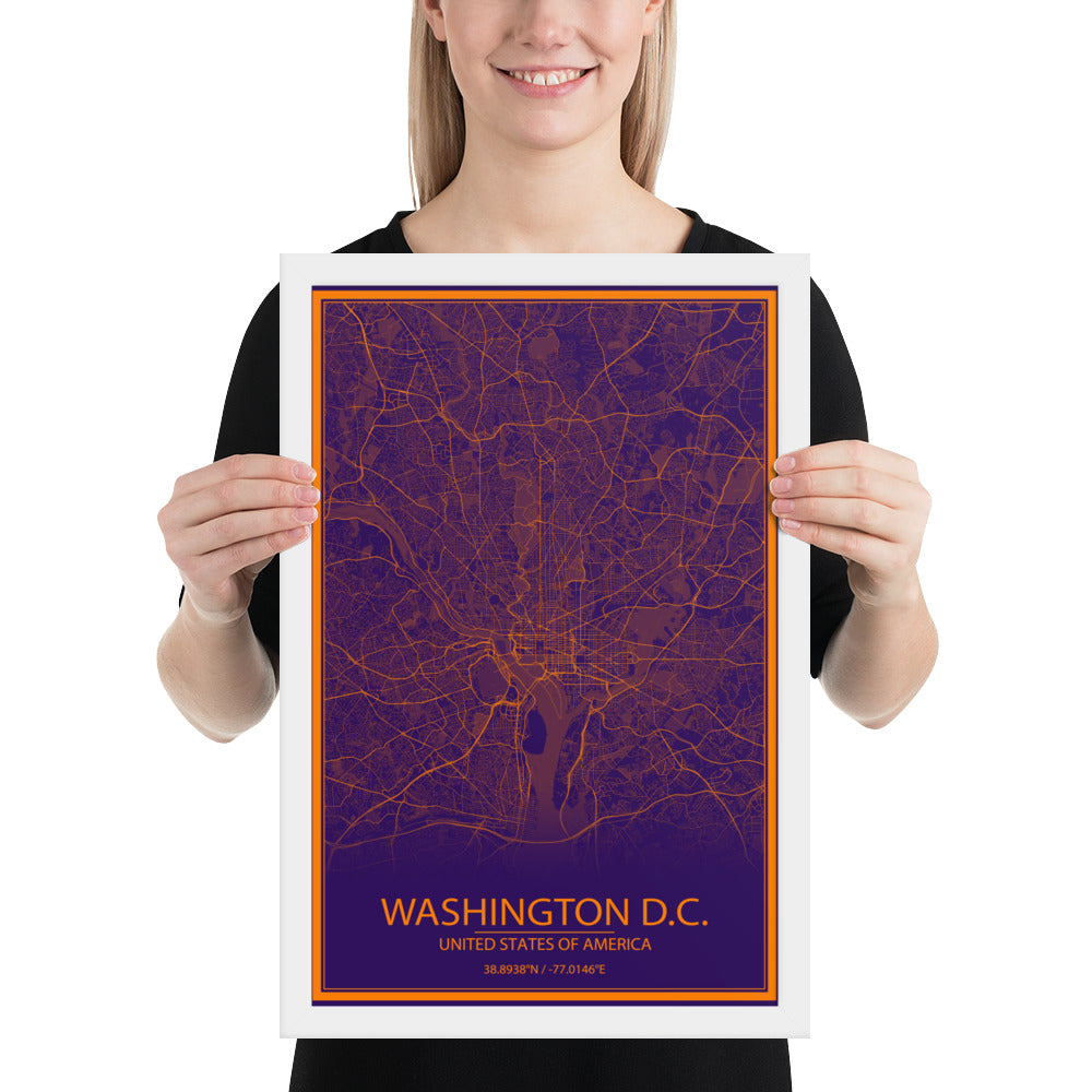 Washington, D.C. Purple and Orange Framed Map