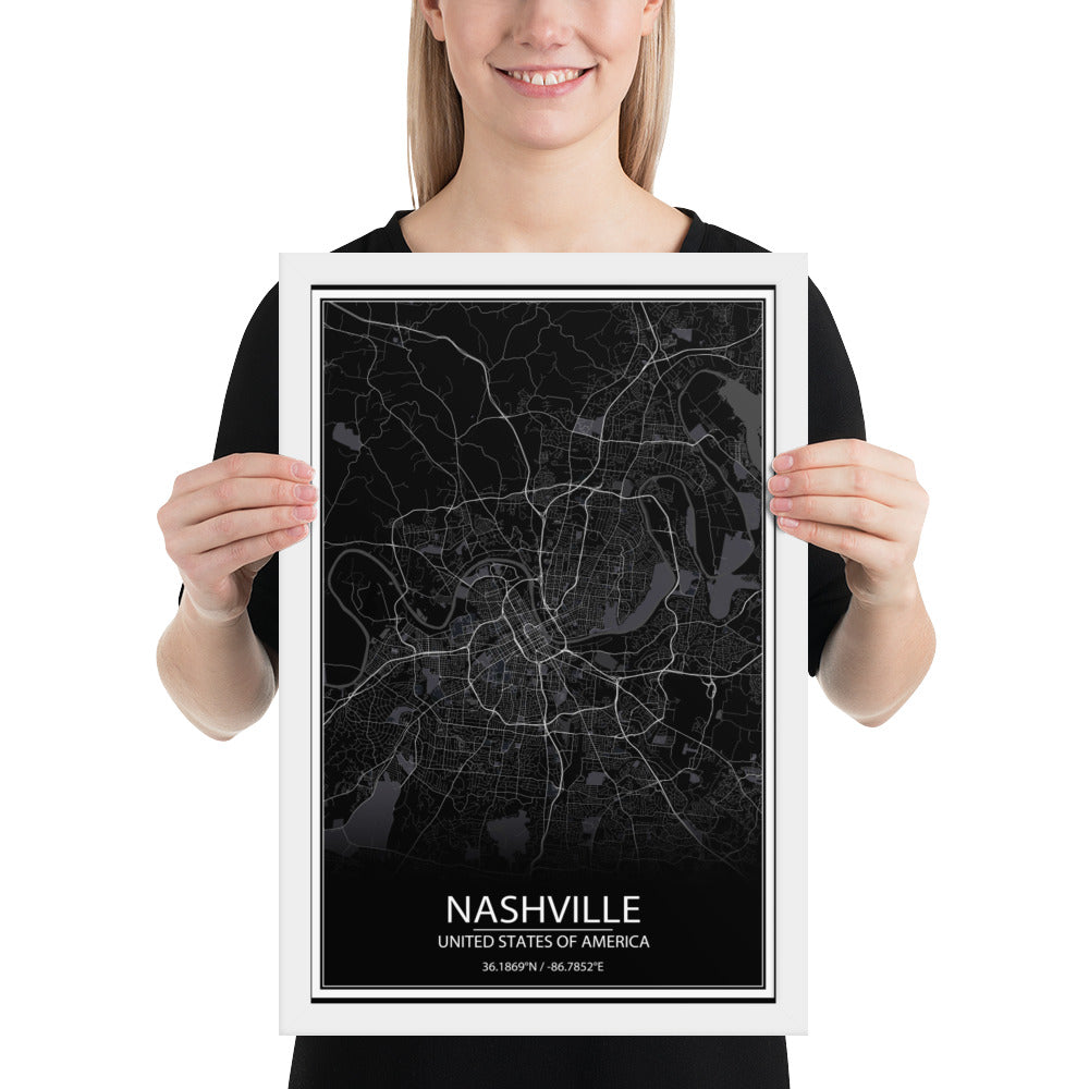 Nashville Black Framed Map