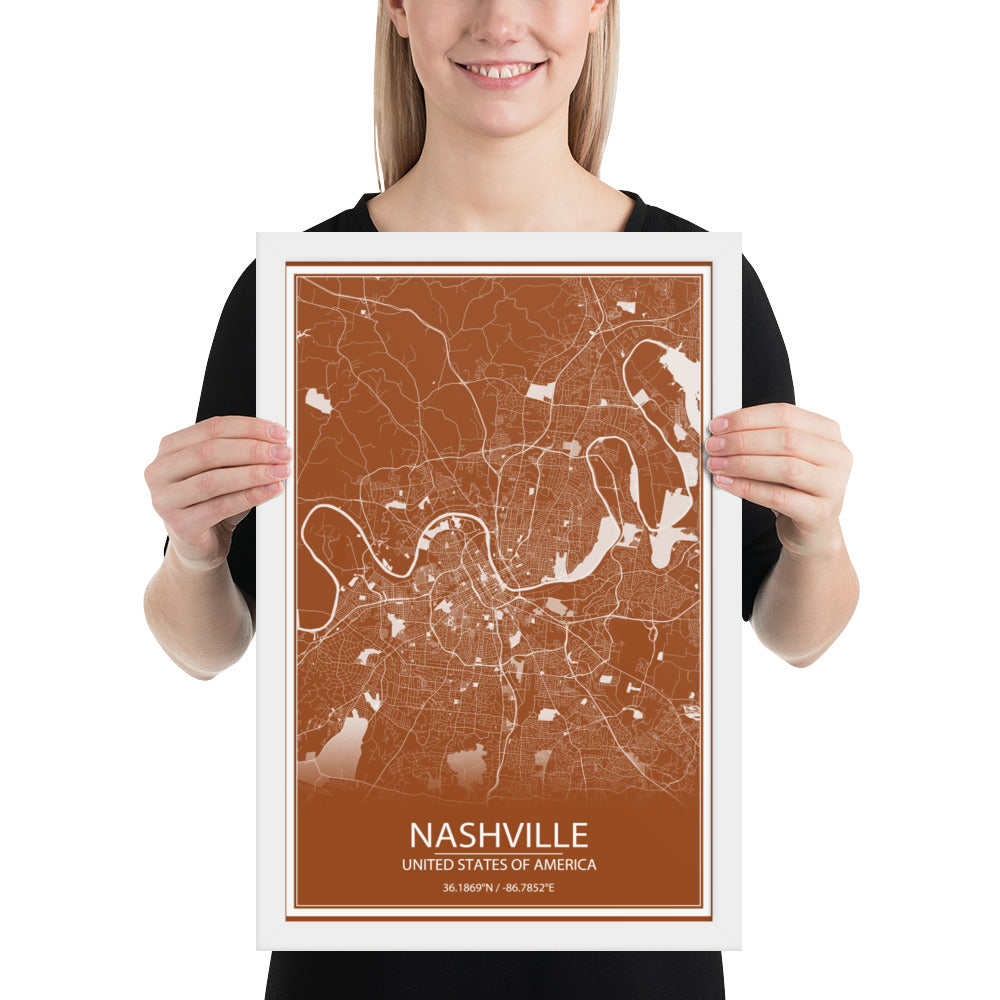 Nashville Brown and White Framed Map