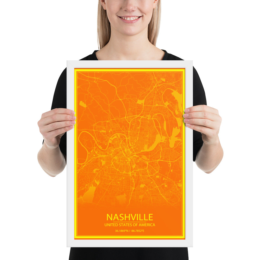 Nashville Orange and Yellow Framed Map