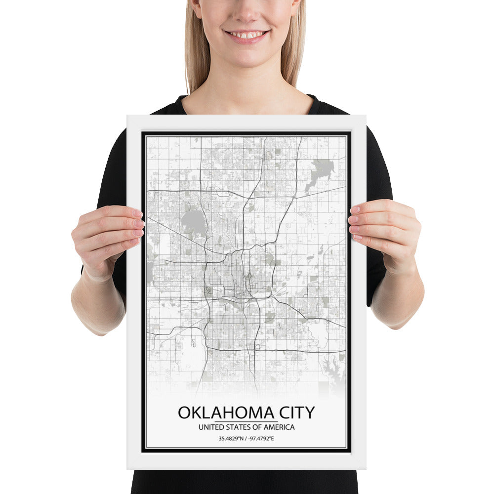 Oklahoma City White Framed Map