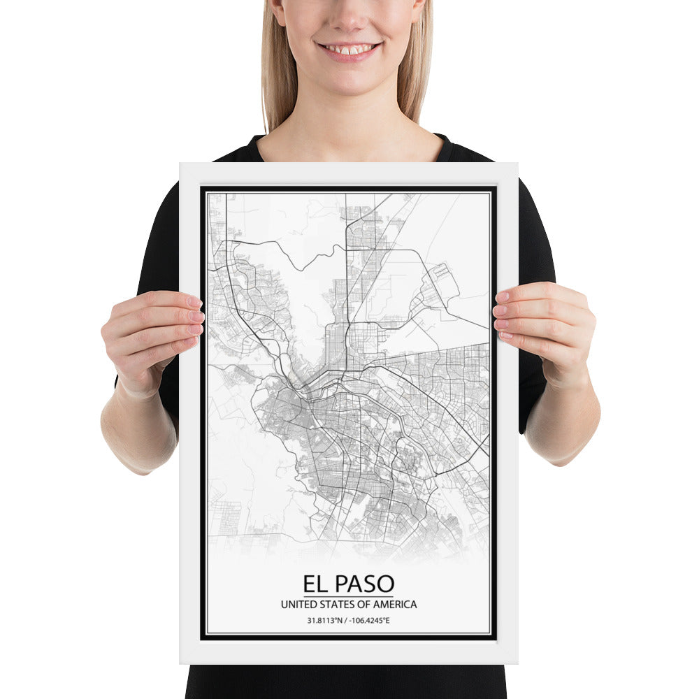 El Paso White Framed Map