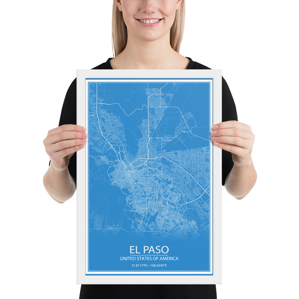 El Paso Blue and White Framed Map