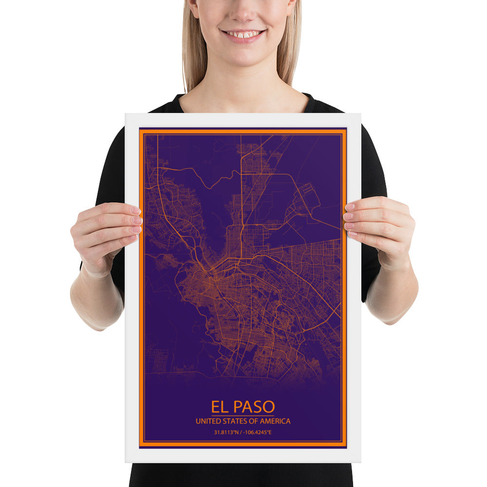 El Paso Purple and Orange Framed Map