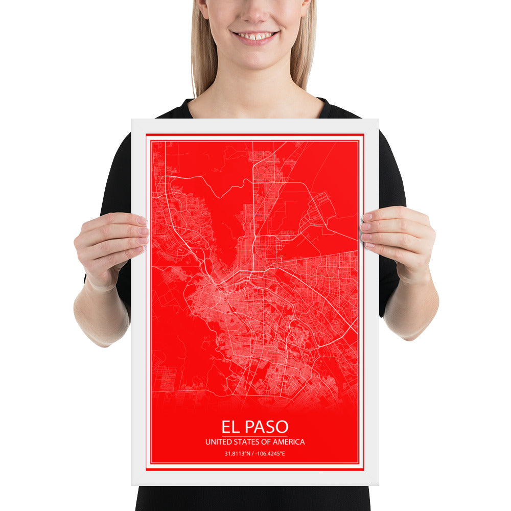 El Paso Red and White Framed Map