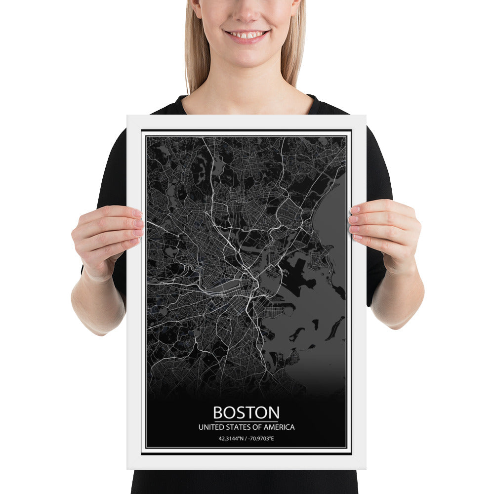 Boston Black Framed Map