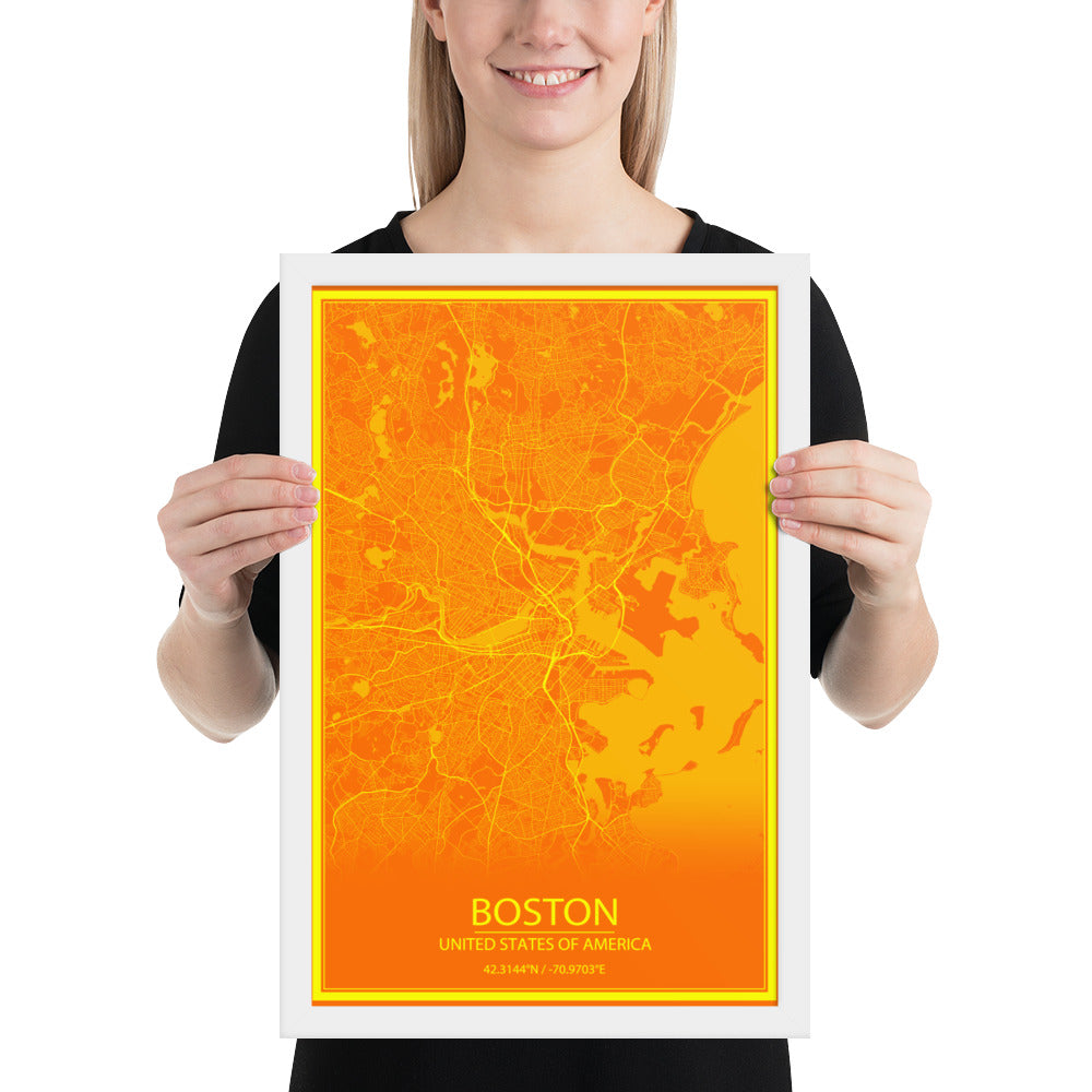 Boston Orange and Yellow Framed Map