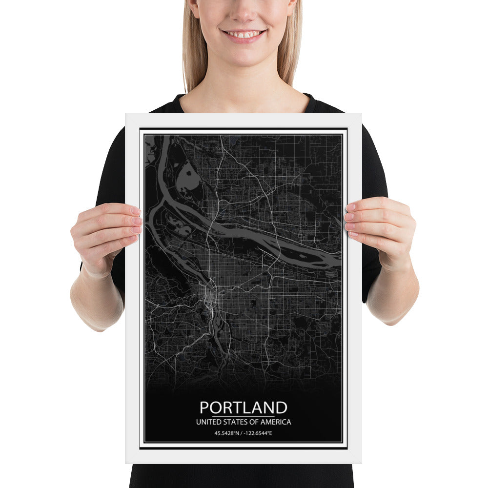 Portland Black Framed Map