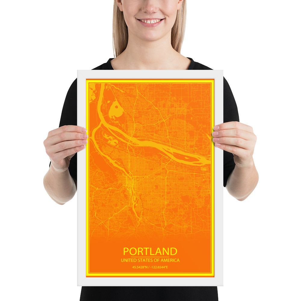 Portland Orange and Yellow Framed Map