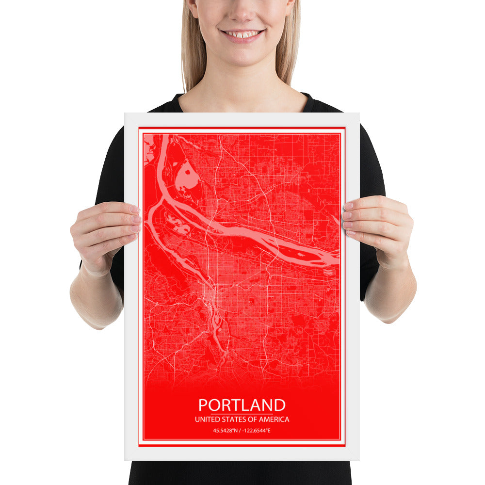 Portland Red and White Framed Map