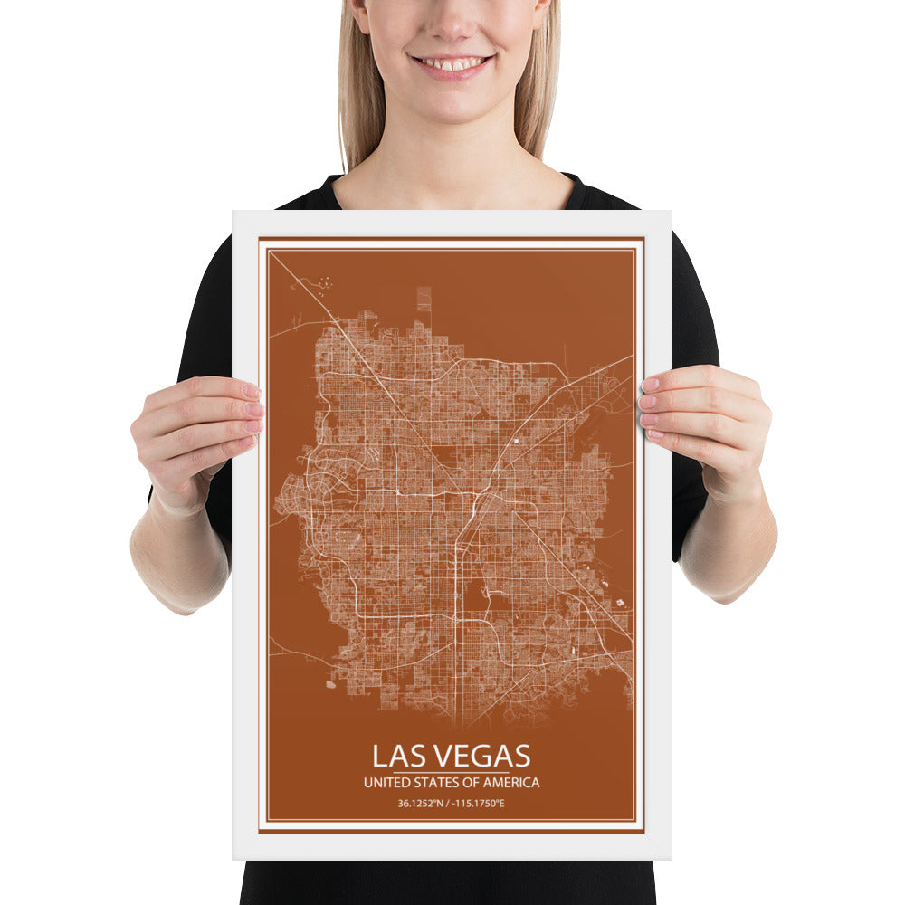 Las Vegas Brown and White Framed Map