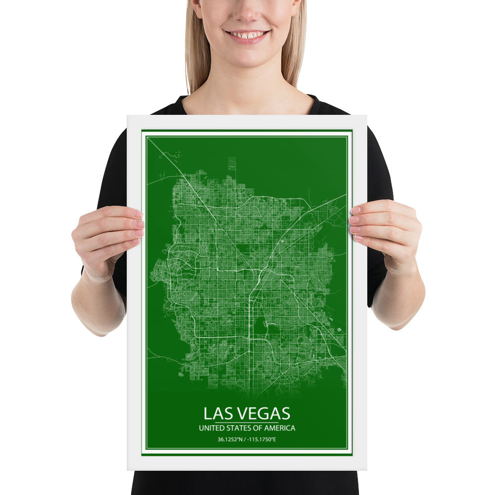 Las Vegas Green and White Framed Map