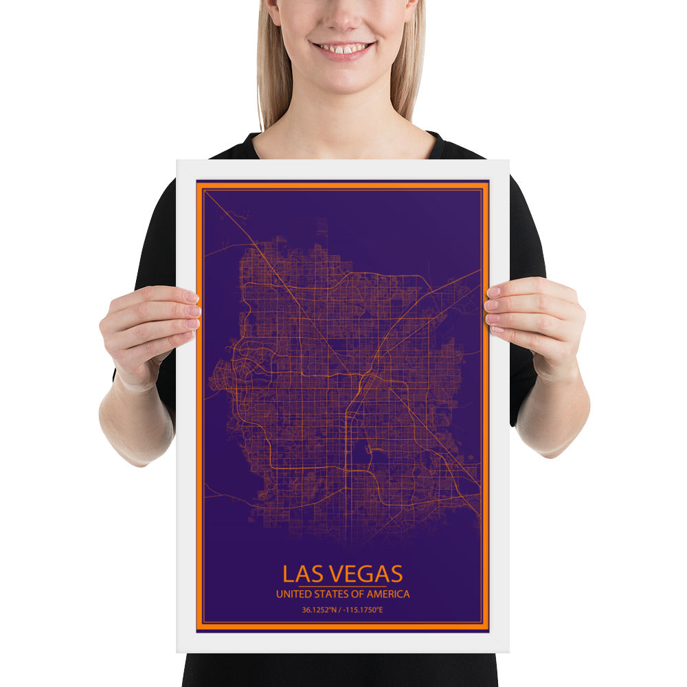 Las Vegas Purple and Orange Framed Map