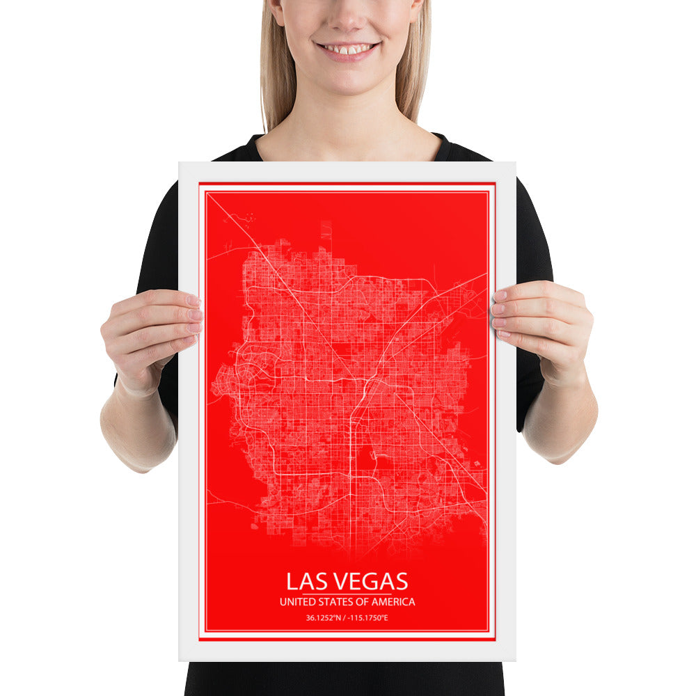 Las Vegas Red and White Framed Map