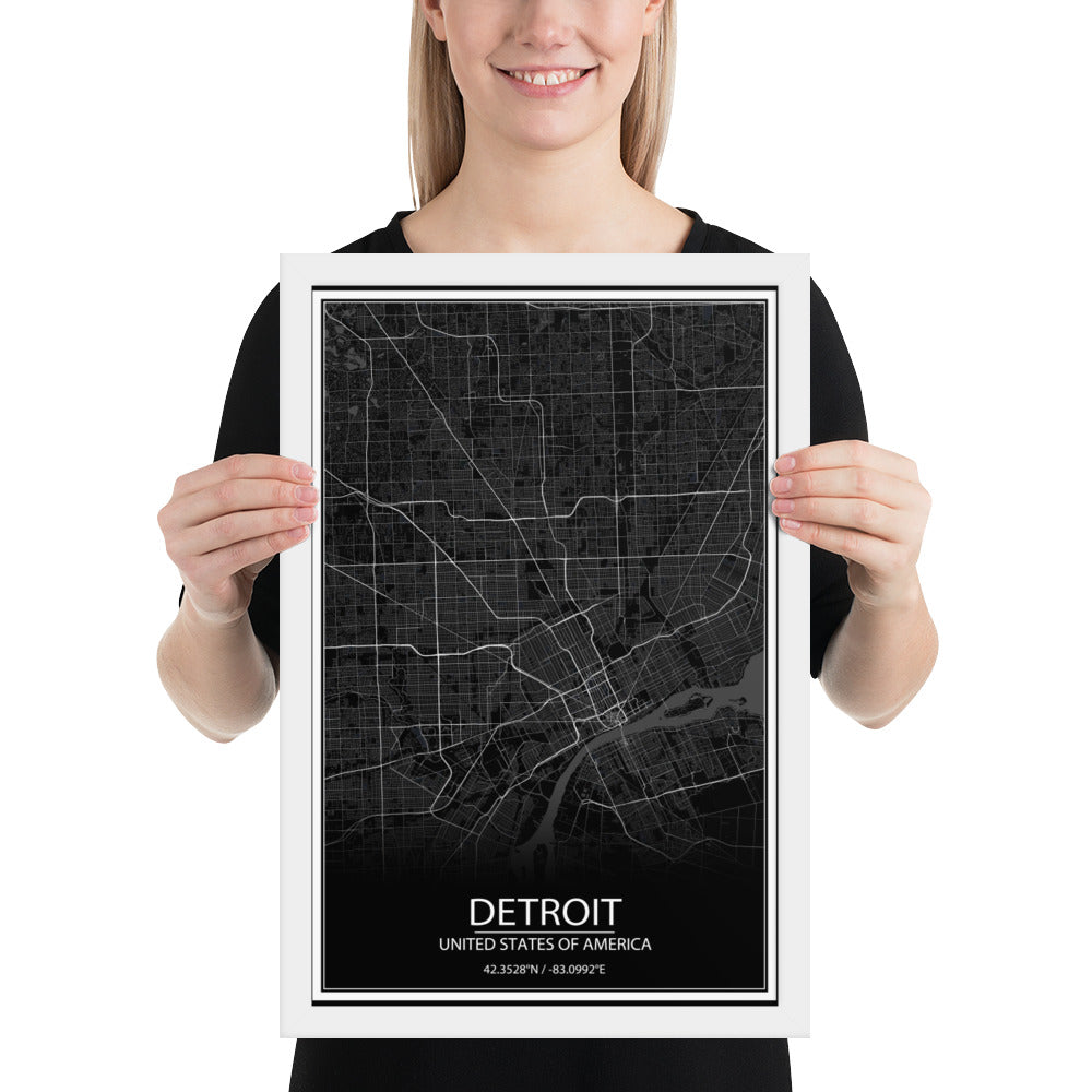 Detroit Black Framed Map