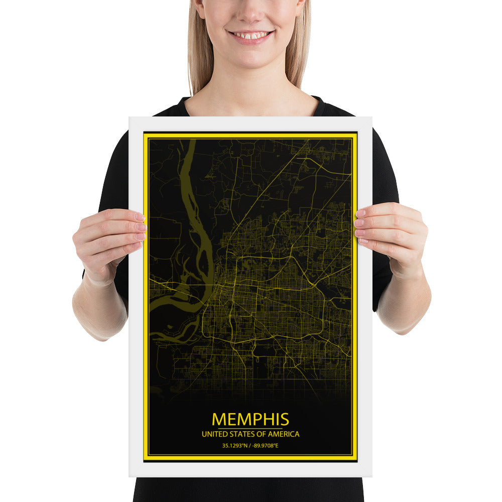 Memphis Black and Yellow Framed Map