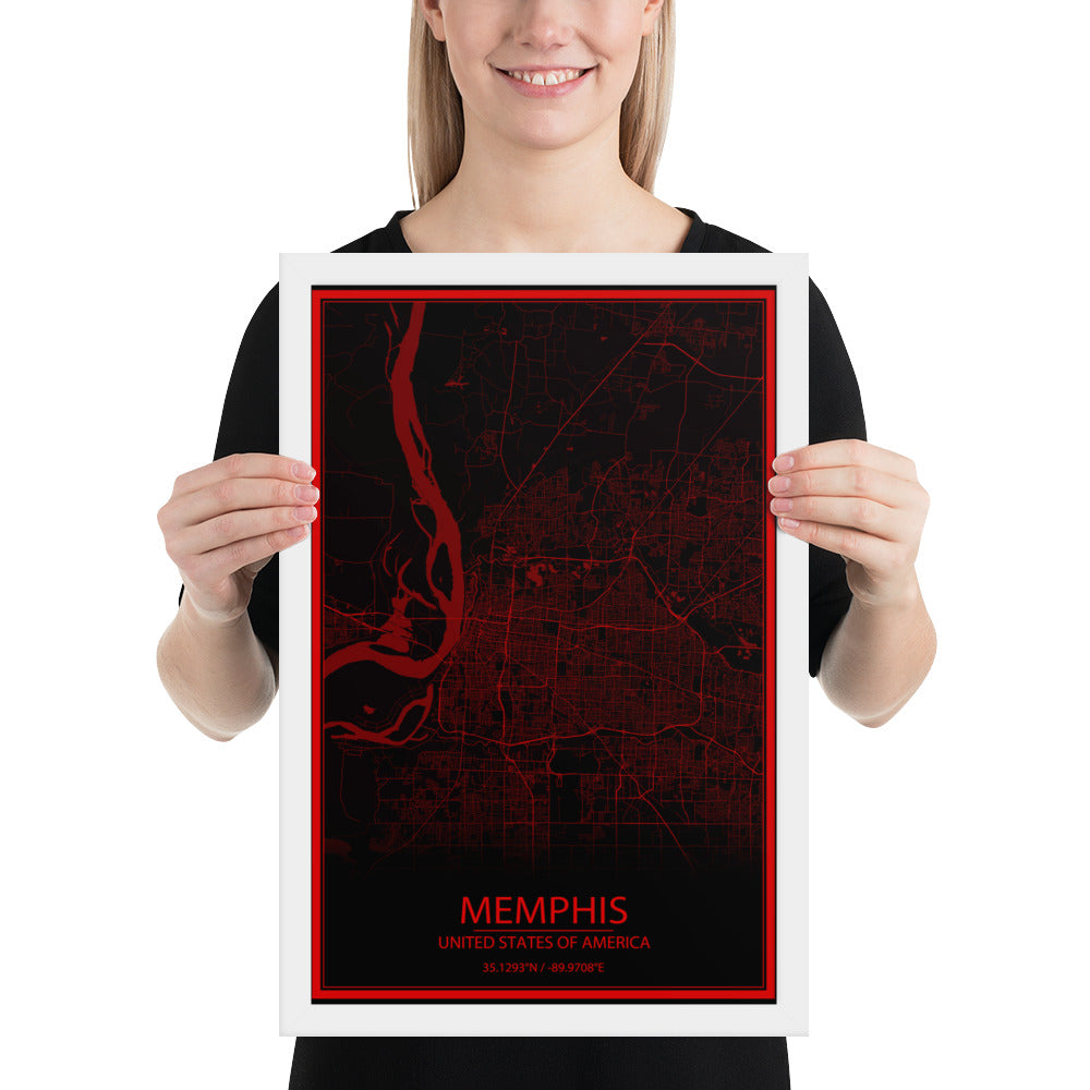 Memphis Black and Red Framed Map