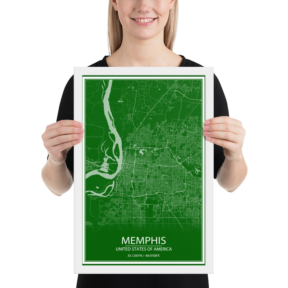 Memphis Green and White Framed Map