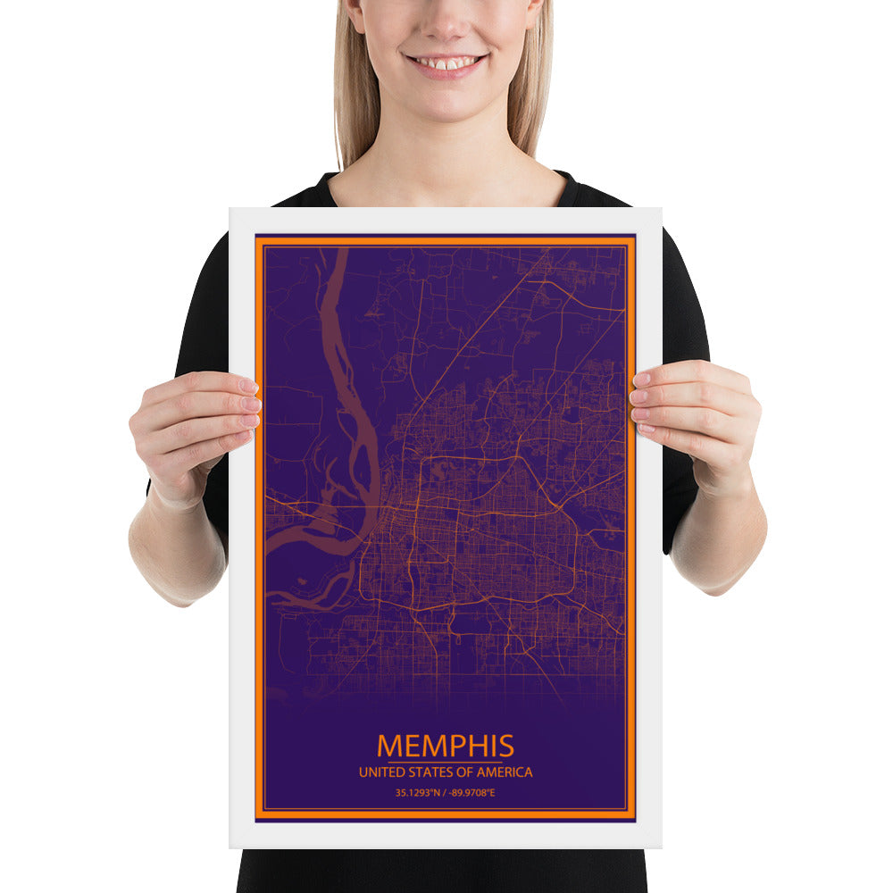 Memphis Purple and Orange Framed Map