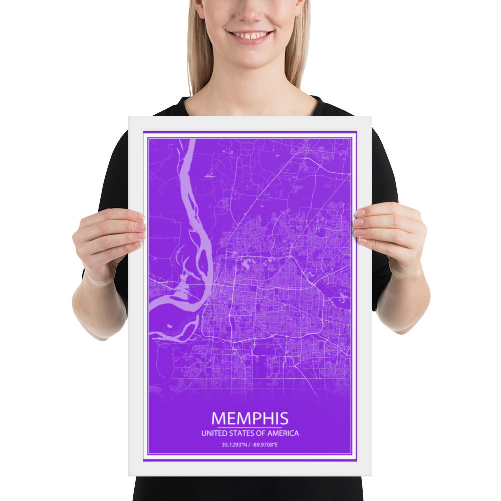 Memphis Purple and White Framed Map