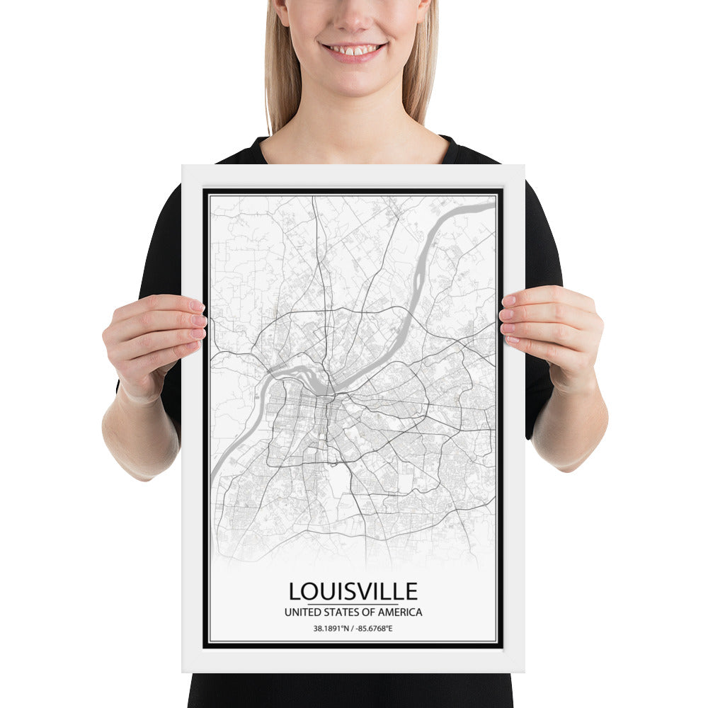 Louisville White Framed Map