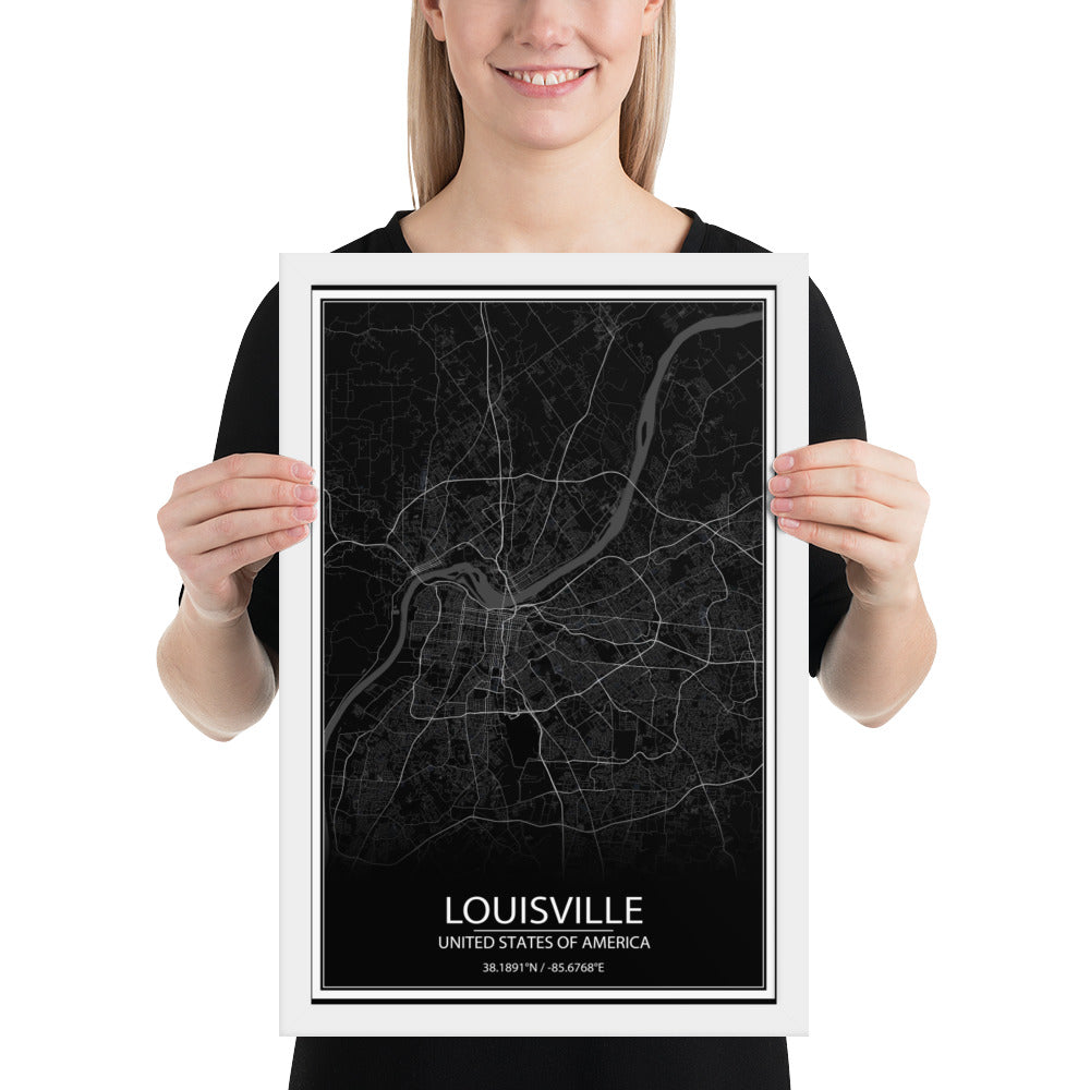 Louisville Black Framed Map