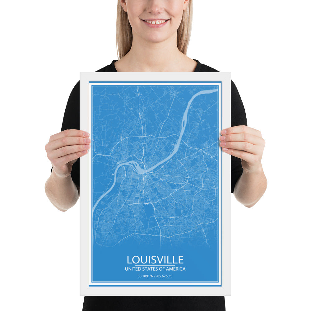 Louisville Blue and White Framed Map