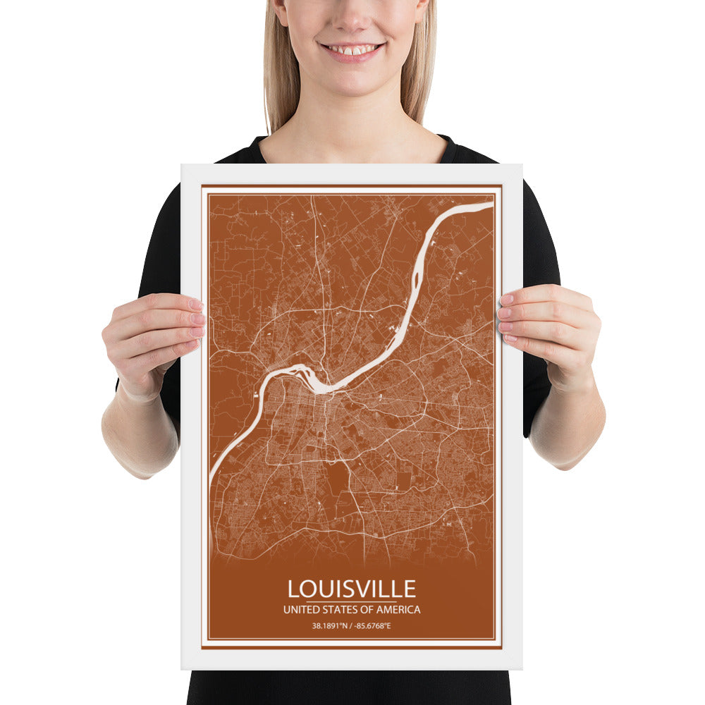 Louisville Brown and White Framed Map