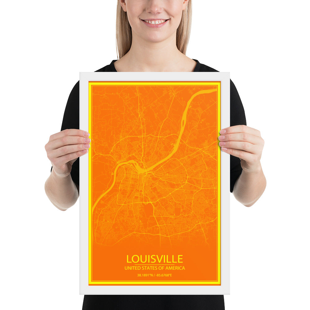 Louisville Orange and Yellow Framed Map