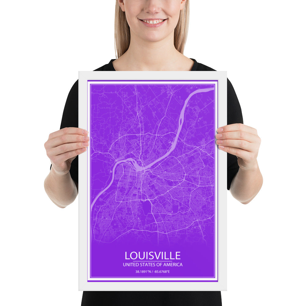 Louisville Purple and White Framed Map